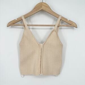 REVOLVE Mable Annabella Ribbed Hook and Eye Cropped Tank Top V-Neck Cream